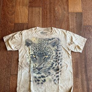 The Mountain Tan Short Sleeve Tee with Leopard Design